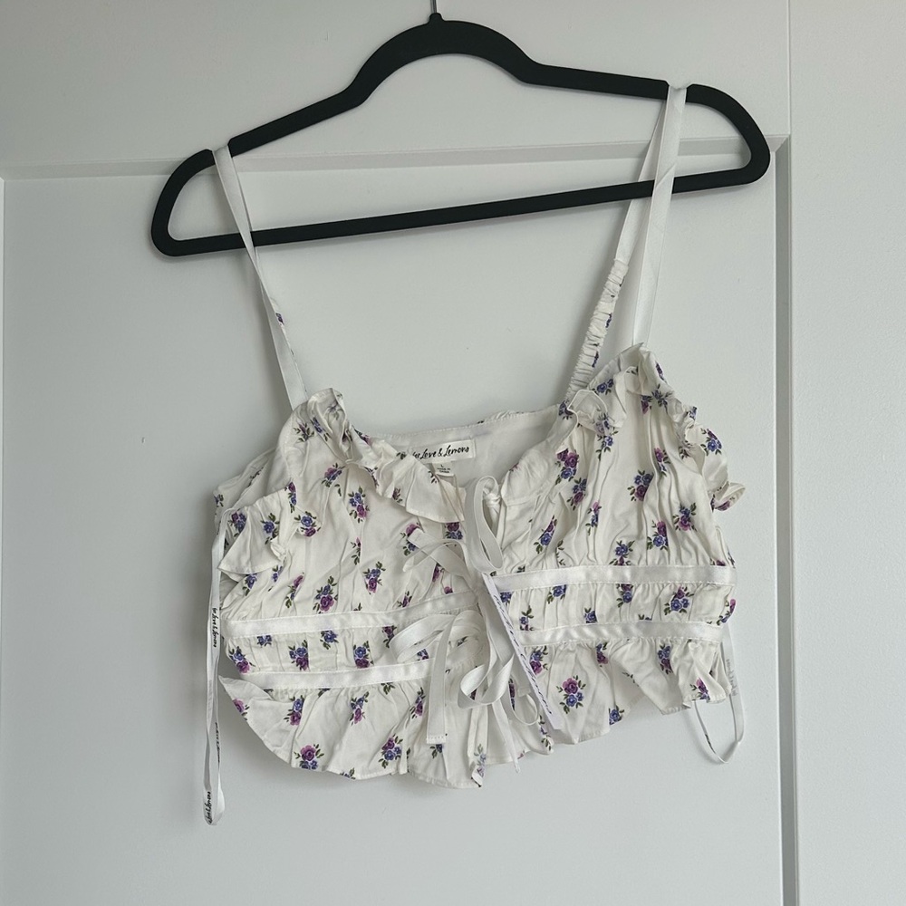 For Love and Lemons Flower Tank Crop Top with Tie Front Closure